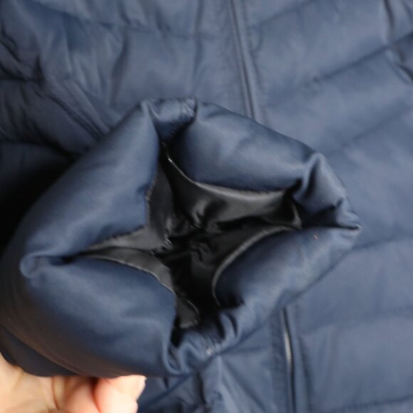 London Fog Down Filled Parka Coat Faux Fur Hood Navy Blue Quilted Winter Jacket - Picture 10 of 15